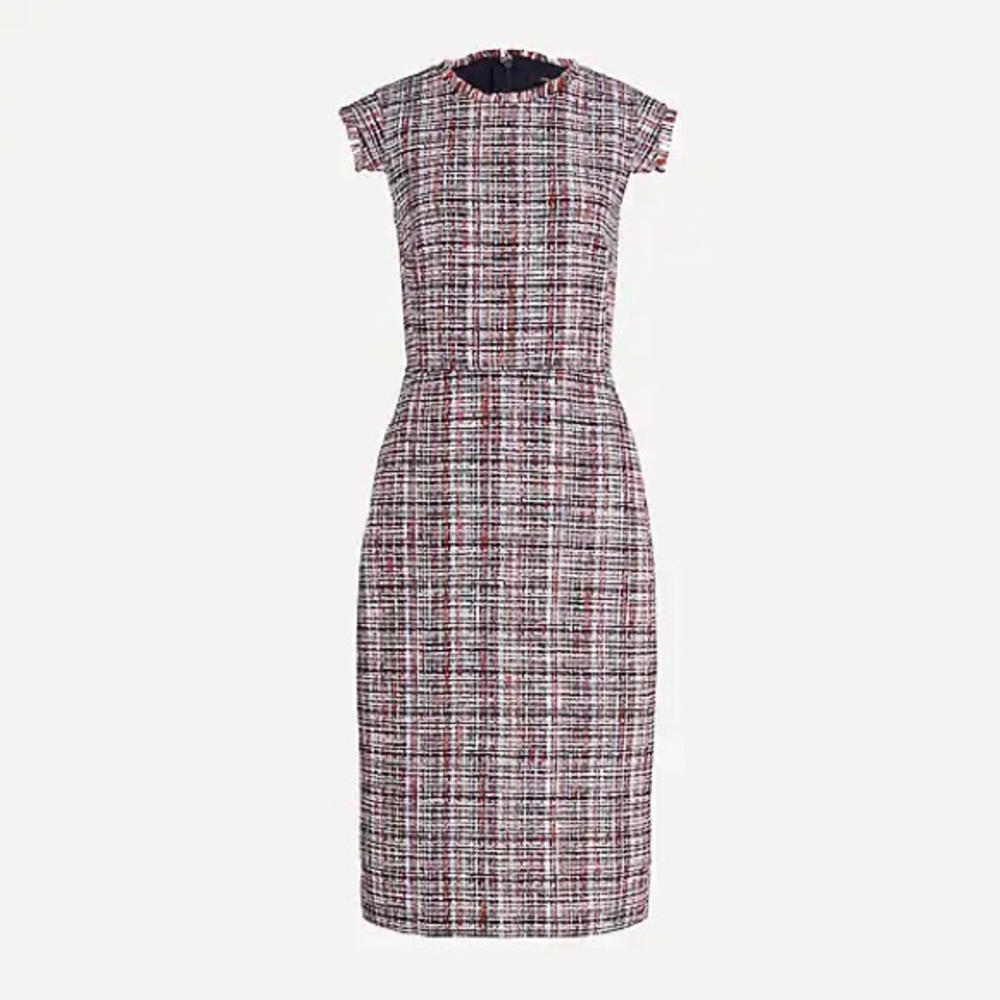 J Crew Resume Dress in Jardin Tweed Navy.  NWT Size 0P petite